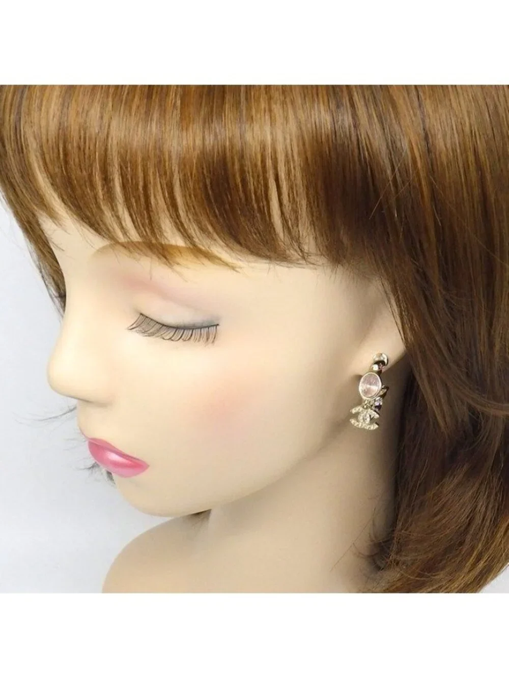 Chanel Earrings CC Logo Hoop Rhinestone Faux Pearl